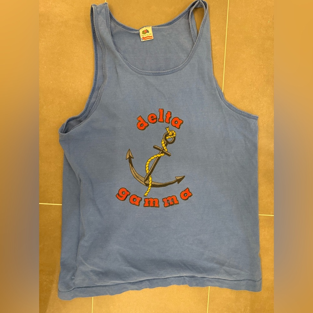 Delta Gamma Vintage Oversized Fruit of the Loom Light Blue Tank Top | Size L